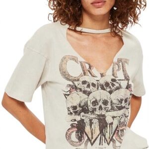 Topshop Cream Graphic Cut Out Tee